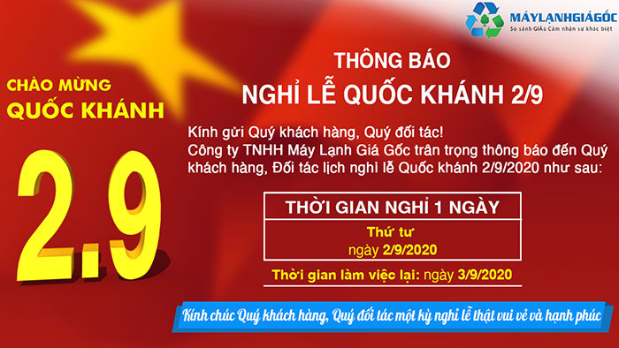 Thông báo lịch nghỉ lễ Quốc Khánh 2/9/2002 - Máy Lạnh Giá Gốc